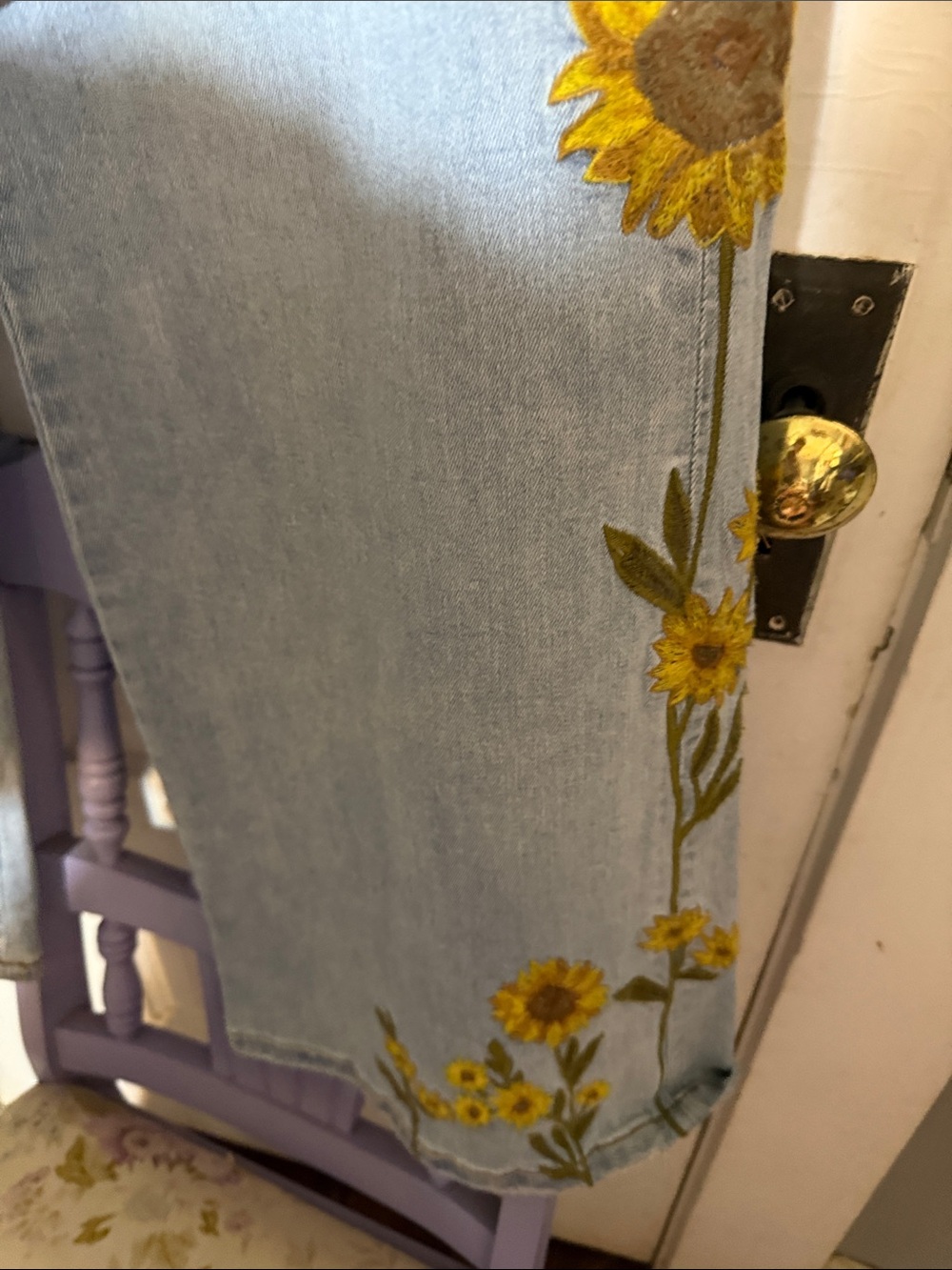 Oli & Hali Light Blue Flare Jeans with Yellow Sunflower Embroidery - Picture 6 of 14